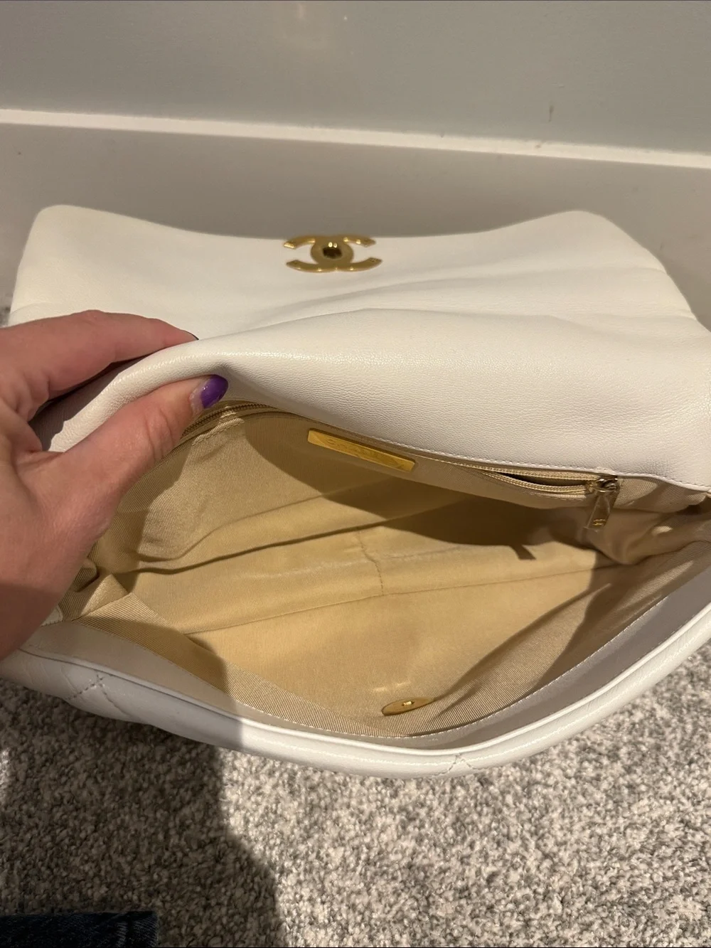 Chanel 19 Medium White Lambskin Flap Bag | Black Card Included